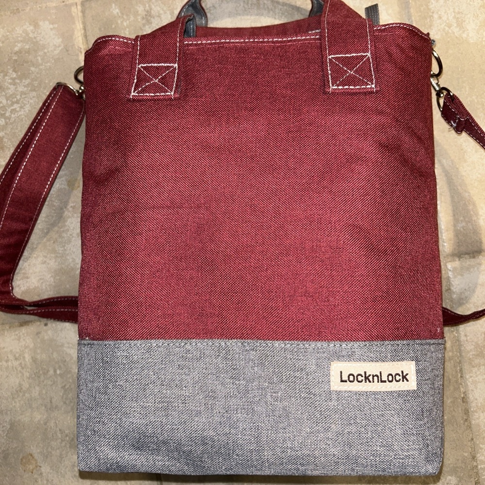 Lock & Lock Insulated Lunch Bag Red & Gray Double Zippered with Shoulder Strap